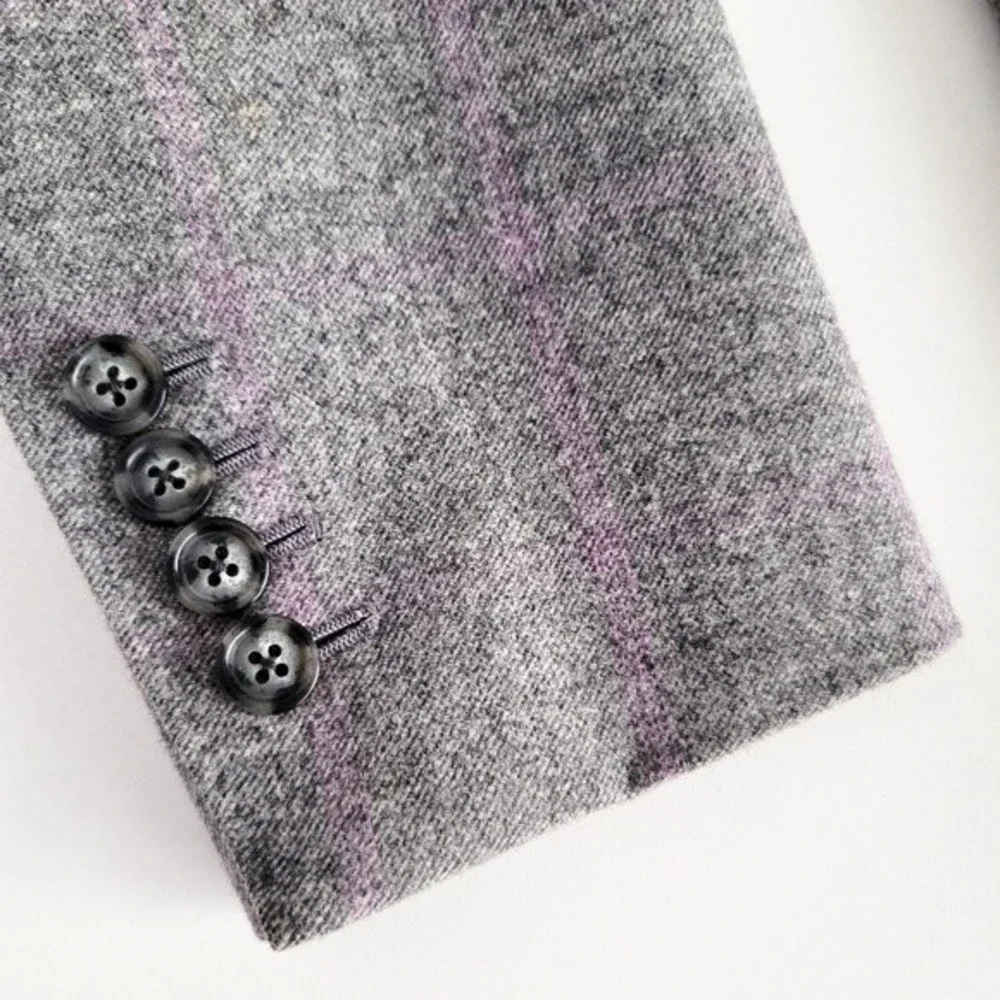 Adrian Jules Sport Coat Flannel Wool Blazer Plaid Gray Purple Mens 43 - Picture 5 of 15